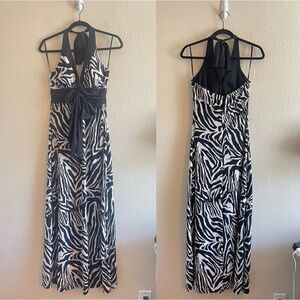 Y2K NWT Alyn Paige Zebra Print Halter Neck Maxi Dress Womens Size Medium